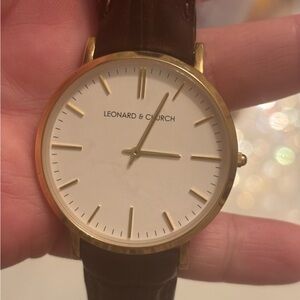 Leonard & church vintage watch with brown leather strap